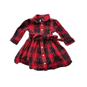 Ralph Lauren baby girl holiday flannel cotton buffalo check black red button tie